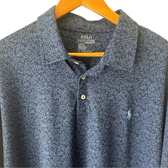 Polo Ralph Lauren Men’s Performance Polo Shirt XXL Navy Floral Viney Print - Picture 3 of 5